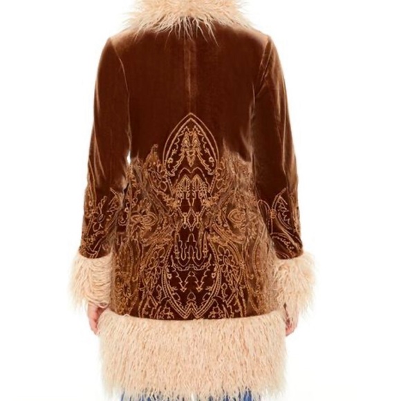 Forever 21 Penny Lane Coat. Faux Fur-Trim Embroidered Coat w/Pockets Size Small - Picture 9 of 10